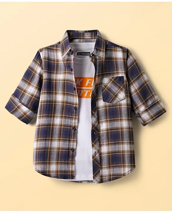 Pine Kids Cotton Knit Full Sleeves Checkered Shirt with Shirts - Multicolor